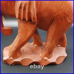 Solid Teak Wood Elephant Thailand Figurine Sculpture Large Hand Carved Vintage