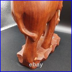 Solid Teak Wood Elephant Thailand Figurine Sculpture Large Hand Carved Vintage