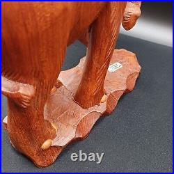 Solid Teak Wood Elephant Thailand Figurine Sculpture Large Hand Carved Vintage