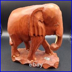 Solid Teak Wood Elephant Thailand Figurine Sculpture Large Hand Carved Vintage