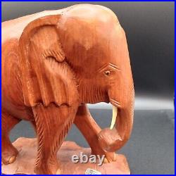 Solid Teak Wood Elephant Thailand Figurine Sculpture Large Hand Carved Vintage