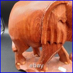 Solid Teak Wood Elephant Thailand Figurine Sculpture Large Hand Carved Vintage