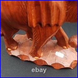 Solid Teak Wood Elephant Thailand Figurine Sculpture Large Hand Carved Vintage