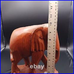 Solid Teak Wood Elephant Thailand Figurine Sculpture Large Hand Carved Vintage