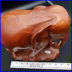 Solid Teak Wood Elephant Thailand Figurine Sculpture Large Hand Carved Vintage