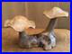 Solid Wood carving pair mushrooms handmade art figure sculpture vintage 6x9x15