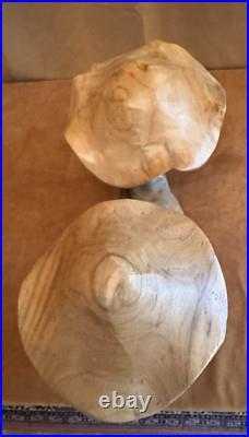 Solid Wood carving pair mushrooms handmade art figure sculpture vintage 6x9x15