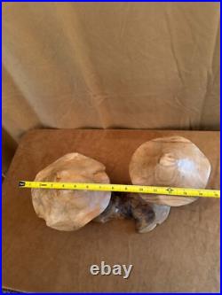Solid Wood carving pair mushrooms handmade art figure sculpture vintage 6x9x15