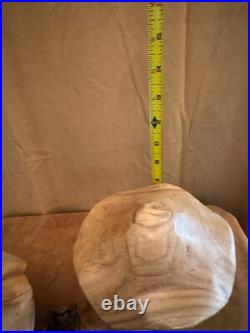 Solid Wood carving pair mushrooms handmade art figure sculpture vintage 6x9x15