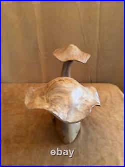 Solid Wood carving pair mushrooms handmade art figure sculpture vintage 6x9x15