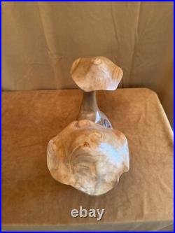 Solid Wood carving pair mushrooms handmade art figure sculpture vintage 6x9x15