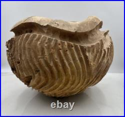 Spiral Teak Wood Art/Vessel Planter Bowl Carving Live Edge Wood Vintage