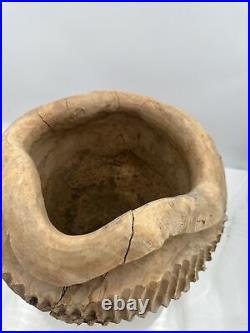 Spiral Teak Wood Art/Vessel Planter Bowl Carving Live Edge Wood Vintage