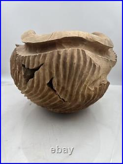 Spiral Teak Wood Art/Vessel Planter Bowl Carving Live Edge Wood Vintage