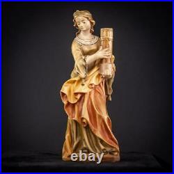 St Barbara Wooden Sculpture Italian Saint Wood Figure Vintage Religious 7.7