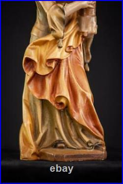 St Barbara Wooden Sculpture Italian Saint Wood Figure Vintage Religious 7.7