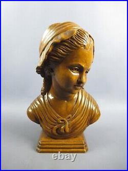 Statue Carved Wood Bust Girl Sculpture Handcraft Vintage Years'60