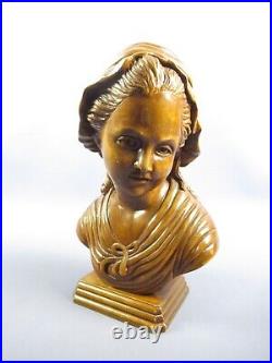 Statue Carved Wood Bust Girl Sculpture Handcraft Vintage Years'60