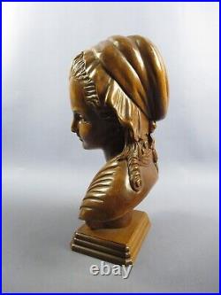 Statue Carved Wood Bust Girl Sculpture Handcraft Vintage Years'60