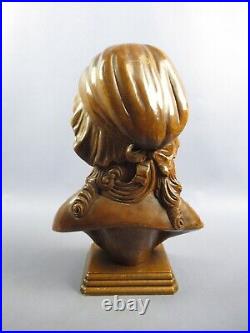 Statue Carved Wood Bust Girl Sculpture Handcraft Vintage Years'60