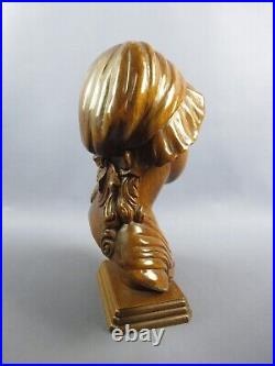 Statue Carved Wood Bust Girl Sculpture Handcraft Vintage Years'60