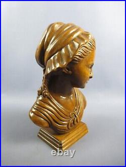 Statue Carved Wood Bust Girl Sculpture Handcraft Vintage Years'60