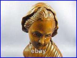 Statue Carved Wood Bust Girl Sculpture Handcraft Vintage Years'60