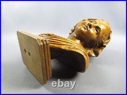 Statue Carved Wood Bust Girl Sculpture Handcraft Vintage Years'60