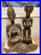 Statue Wood Africa Sculpture African Tribal Art kneeling female-Male vintage x 3