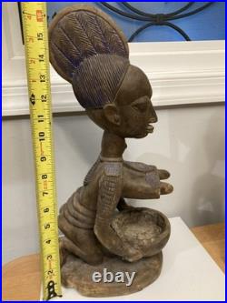 Statue Wood Africa Sculpture African Tribal Art kneeling female-Male vintage x 3