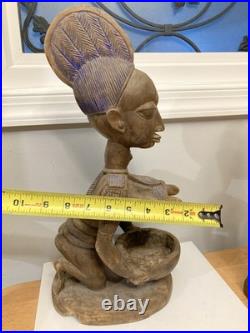 Statue Wood Africa Sculpture African Tribal Art kneeling female-Male vintage x 3