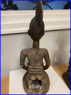 Statue Wood Africa Sculpture African Tribal Art kneeling female-Male vintage x 3