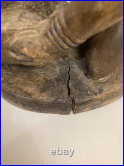 Statue Wood Africa Sculpture African Tribal Art kneeling female-Male vintage x 3