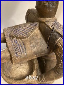 Statue Wood Africa Sculpture African Tribal Art kneeling female-Male vintage x 3