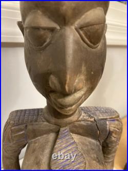 Statue Wood Africa Sculpture African Tribal Art kneeling female-Male vintage x 3