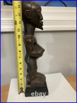 Statue Wood Africa Sculpture African Tribal Art kneeling female-Male vintage x 3