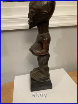 Statue Wood Africa Sculpture African Tribal Art kneeling female-Male vintage x 3