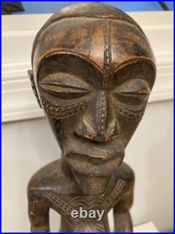 Statue Wood Africa Sculpture African Tribal Art kneeling female-Male vintage x 3