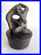 Stoneware ceramic abstract family sculpture mounted on wood base Vtg 1970s