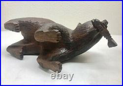 Stunning Vintage Large Hand Carved Ironwood Brown Bear withFish in Mouth EUC