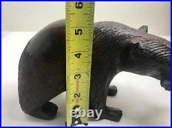 Stunning Vintage Large Hand Carved Ironwood Brown Bear withFish in Mouth EUC