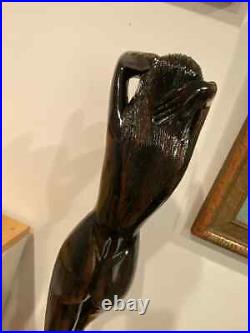 Stunning Vintage Mid Century 24 Carved Wood Nude Women Statue Sculpture