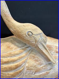 Swan Art Sculpture Decor Carved Light Wood 18 Inch Long Vintage Hollow Bird Read