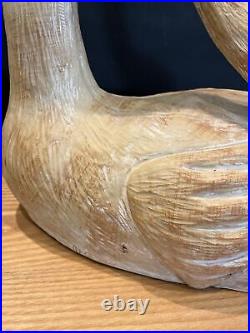 Swan Art Sculpture Decor Carved Light Wood 18 Inch Long Vintage Hollow Bird Read