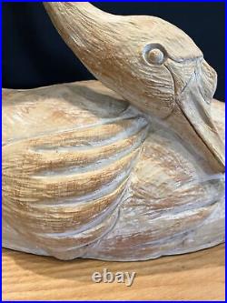 Swan Art Sculpture Decor Carved Light Wood 18 Inch Long Vintage Hollow Bird Read