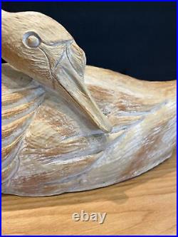 Swan Art Sculpture Decor Carved Light Wood 18 Inch Long Vintage Hollow Bird Read