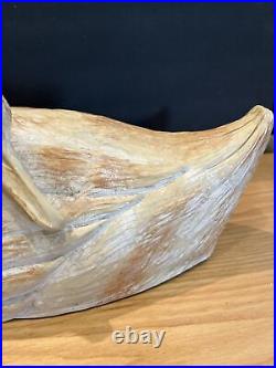 Swan Art Sculpture Decor Carved Light Wood 18 Inch Long Vintage Hollow Bird Read