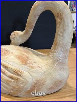 Swan Art Sculpture Decor Carved Light Wood 18 Inch Long Vintage Hollow Bird Read