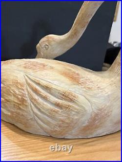 Swan Art Sculpture Decor Carved Light Wood 18 Inch Long Vintage Hollow Bird Read