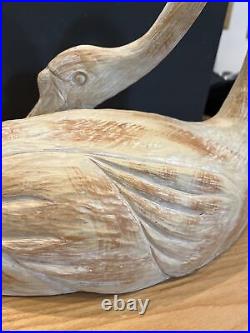 Swan Art Sculpture Decor Carved Light Wood 18 Inch Long Vintage Hollow Bird Read